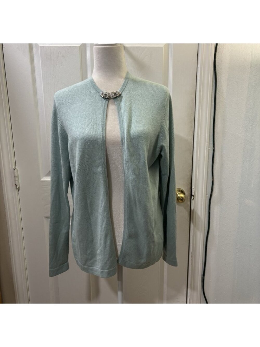Petite Sophisticate Silk Cashmere Jewel Cargigan Pastel Green Size Small